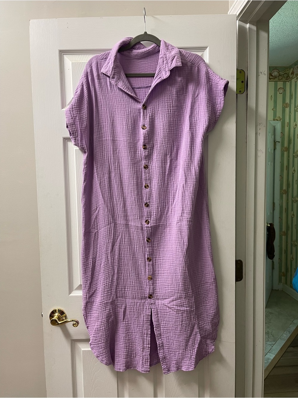Lavender Button-Front Short Sleeve Dress